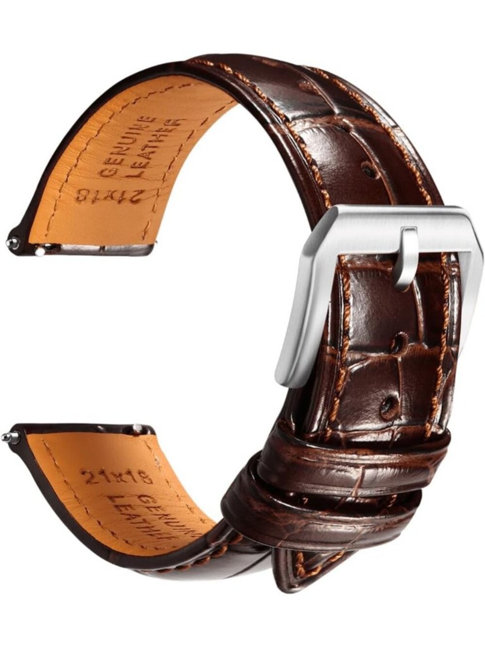 Stylish Leather Watch Band for Men, Quick-Release Alligator Grain Design